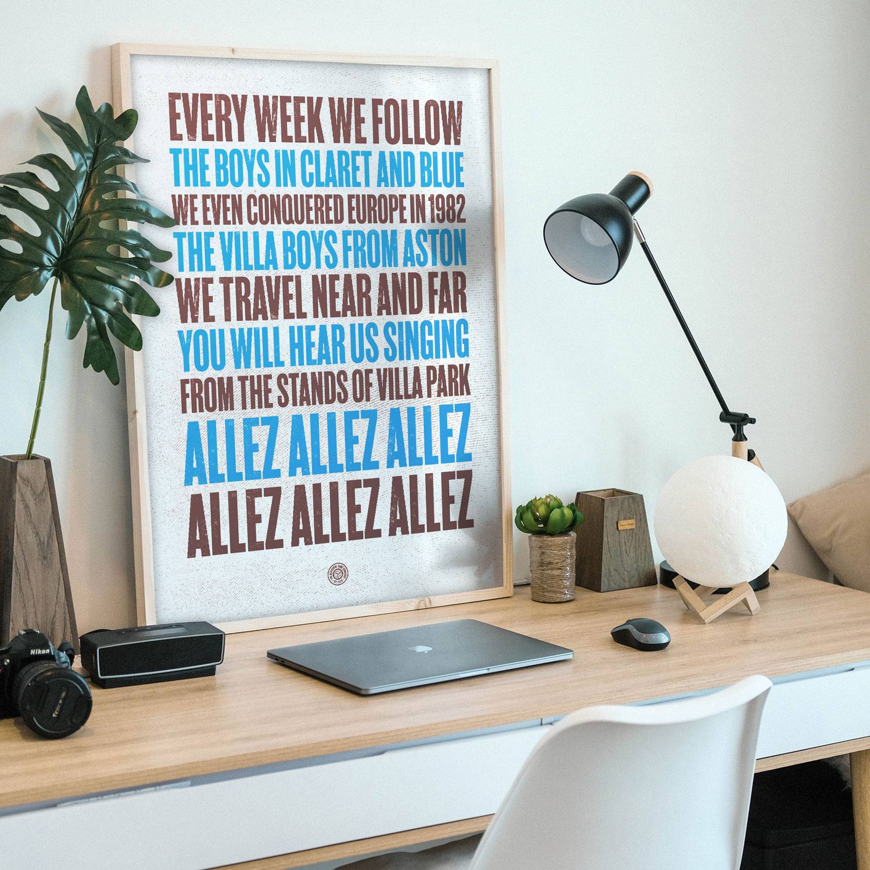 Aston Villa Allez Football Song Print